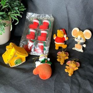 Set of 12 vintage flocked plastic Christmas ornaments